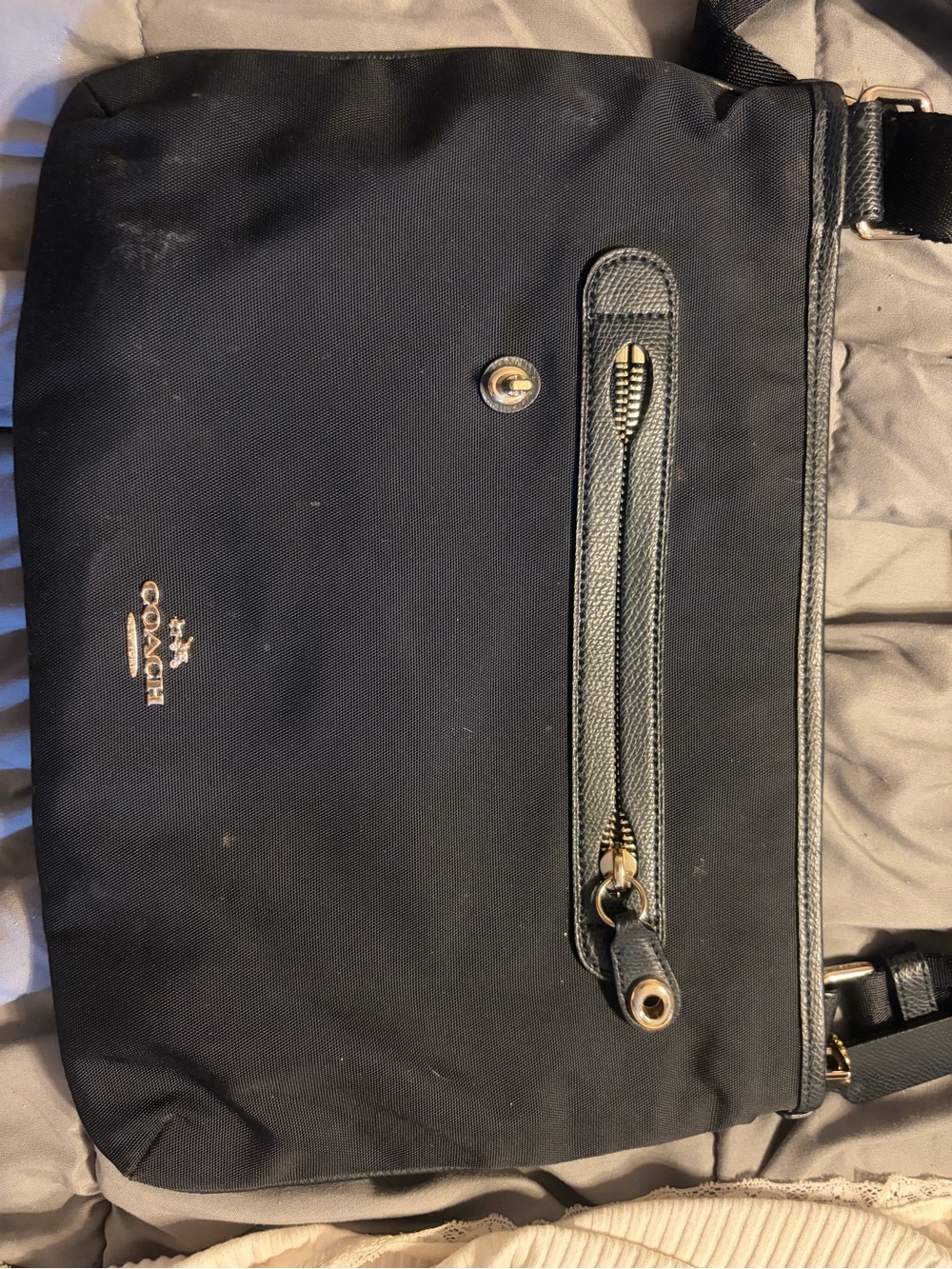 Coach Black Nylon Crossbody with Gold-Tone Logo and Zip